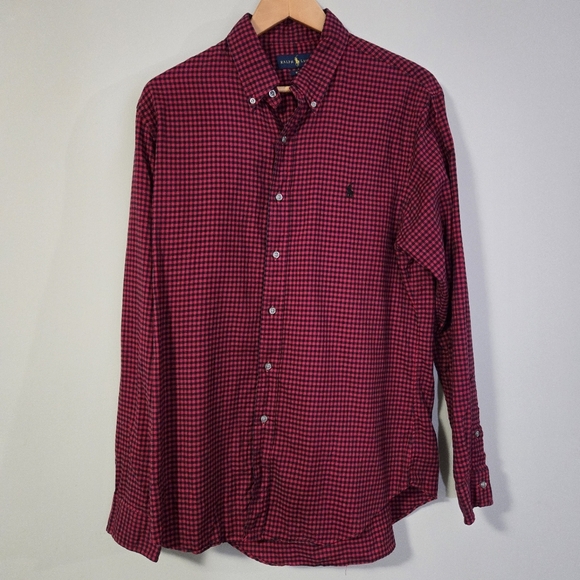 Ralph Lauren Slim Fit Men's Large Red 💯 Cotton Long Sleeve Shirt - Picture 1 of 8